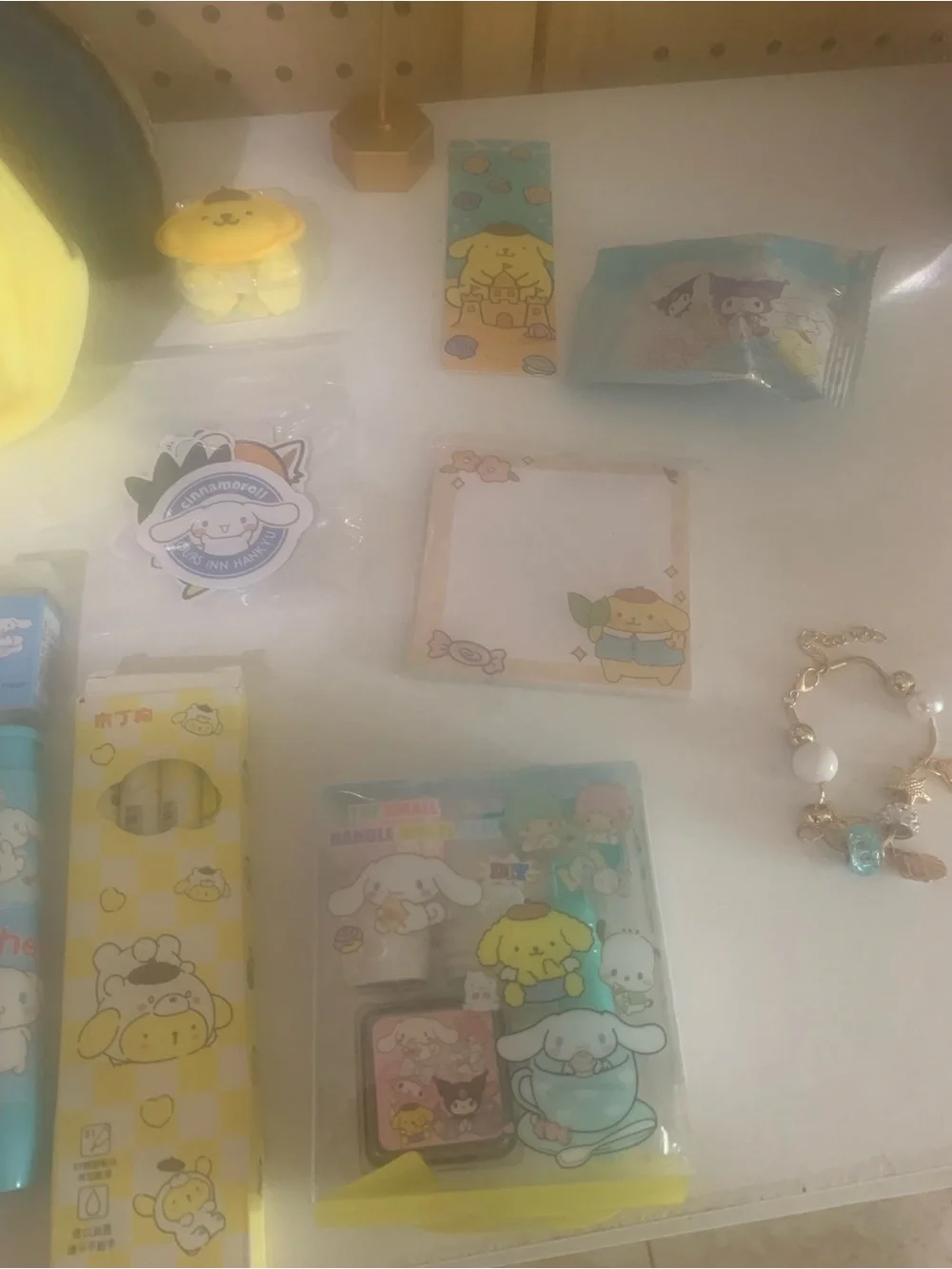 Box #85 Sanrio Pompompurin Yellow Plush Pencil Case with school supplies